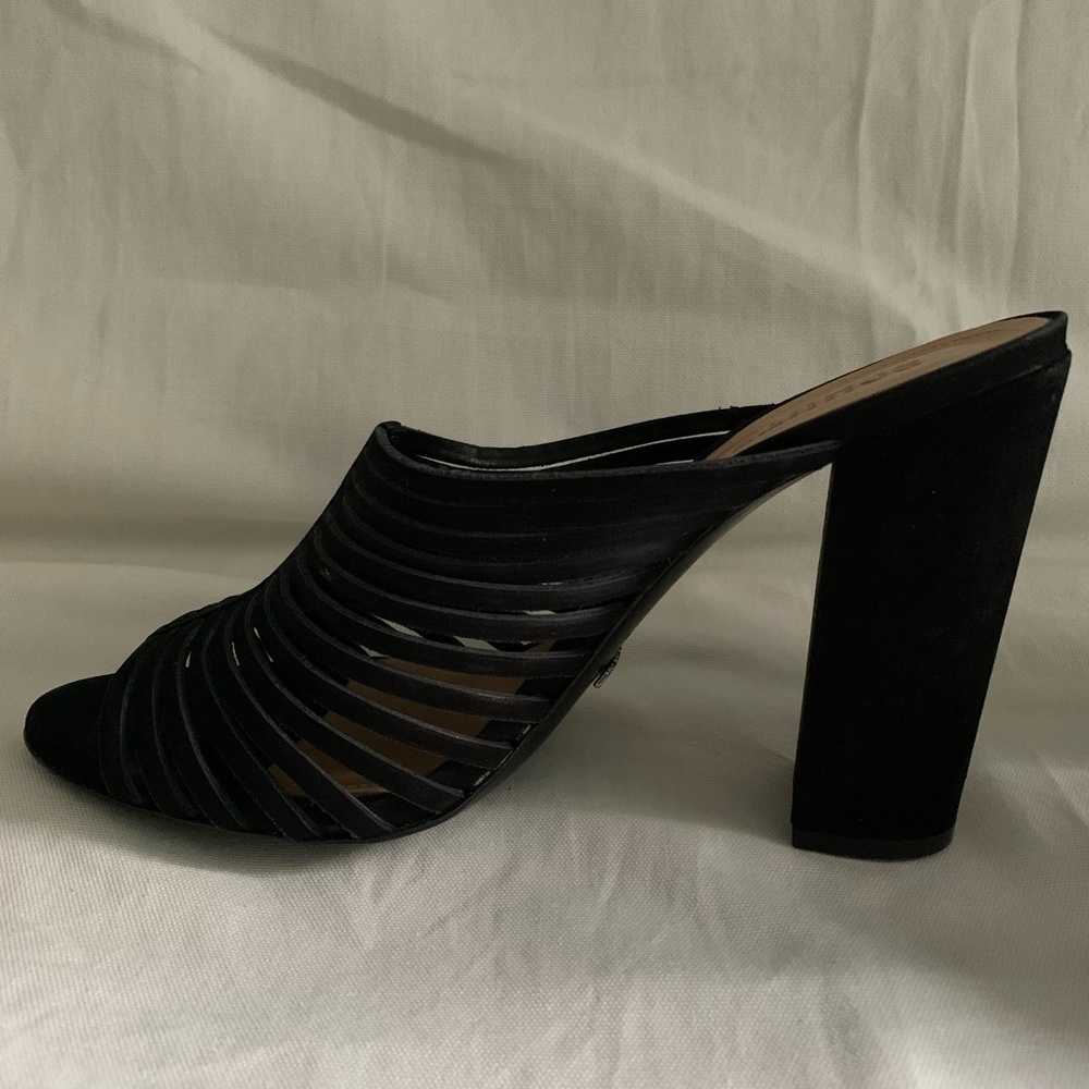 Schutz Black Suede Strappy Slides Sz 10 - image 3